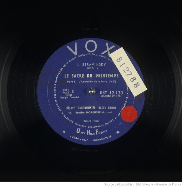 Igor Stravinsky , Jascha Horenstein , Südwestfunkorchester Baden-Baden - Le Sacre Du Printemps | VOX (GBY 12.120) - 2