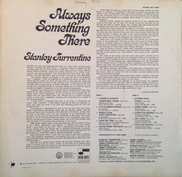 Stanley Turrentine - Always Something There | Blue Note (BST 84298) - 2