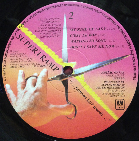 Supertramp - "...Famous Last Words..." | A&M Records (AMLK 63732) - 4