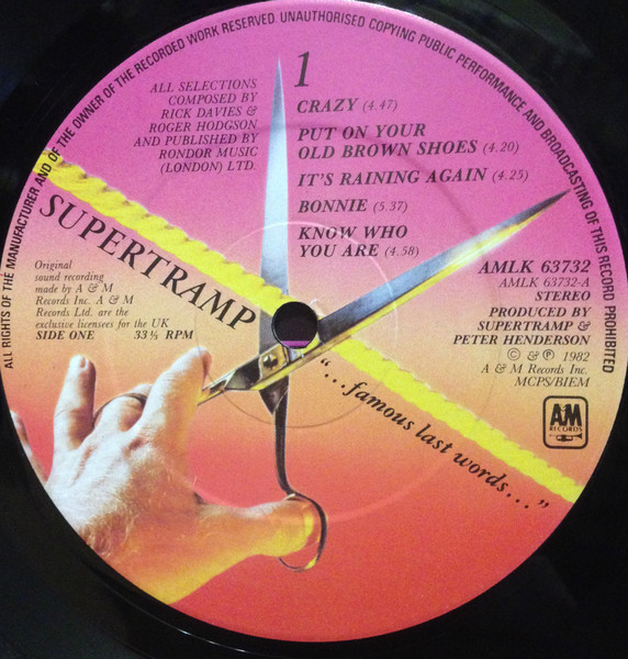 Supertramp - "...Famous Last Words..." | A&M Records (AMLK 63732) - 3