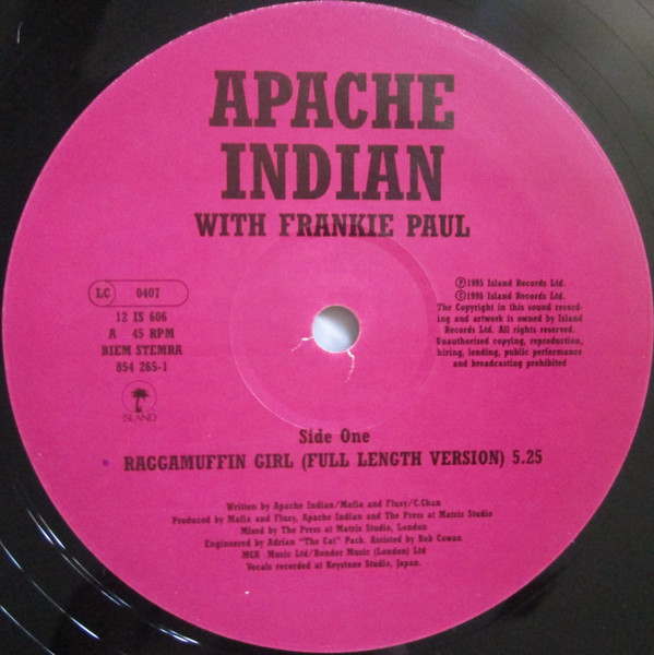 Apache Indian With Frankie Paul - Raggamuffin Girl | Island Records (12 IS 606) - 3 Apache Indian With Frankie Paul - Raggamuffin Girl | Island Records (12 IS 606) - 3