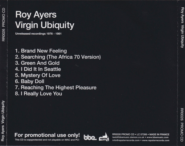 Roy Ayers - Virgin Ubiquity (Unreleased Recordings 1976-1981) | Rapster Records (RR0026PromoCD) - 2