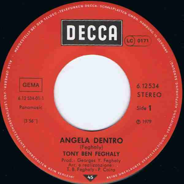Tony Benn Feghaly - Angela Dentro / Ragazza Madre | Decca (6.12 534) - 3
