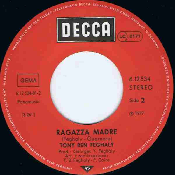 Tony Benn Feghaly - Angela Dentro / Ragazza Madre | Decca (6.12 534) - 4