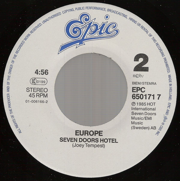 Europe - Rock The Night | Epic (EPC 650171 7) - 2