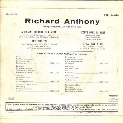 Richard Anthony - A Présent, Tu Peux T'en Aller | La Voz De Su Amo (7EPL 14.039) - 2 Richard Anthony - A Présent, Tu Peux T'en Aller | La Voz De Su Amo (7EPL 14.039) - 2