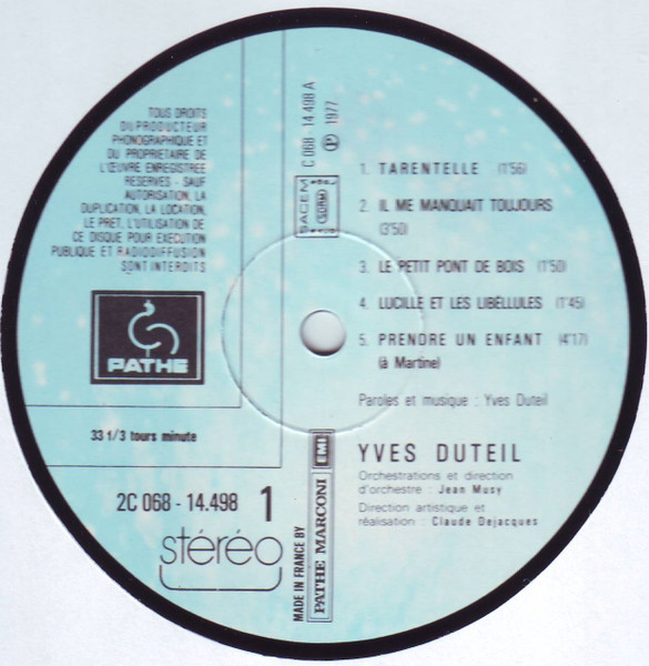Yves Duteil - Yves Duteil | Pathé (2C 068 14.498) - 4 Yves Duteil - Yves Duteil | Pathé (2C 068 14.498) - 4
