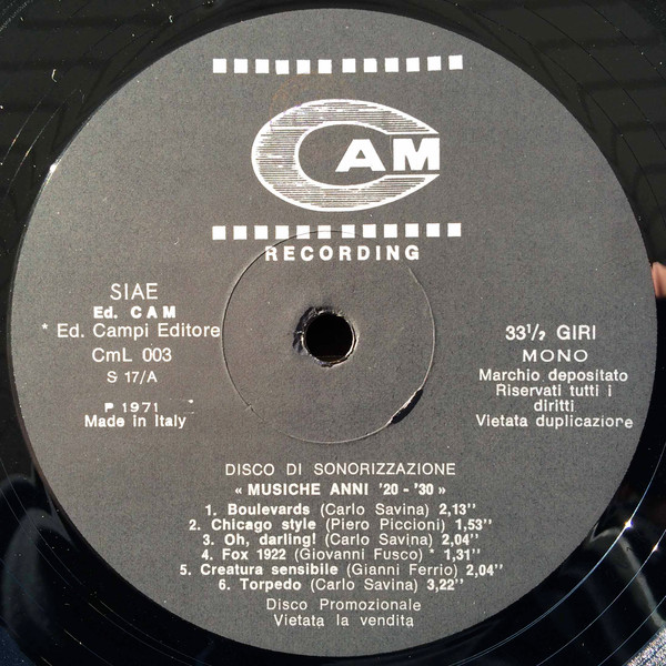 Various - Musiche Degli Anni 1920-1930 (Music Of The Twenties) | CAM (CmL 003) - 3 Various - Musiche Degli Anni 1920-1930 (Music Of The Twenties) | CAM (CmL 003) - 3