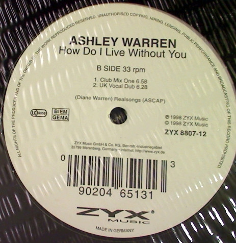 Ashley Warren - How Do I Live Without You | ZYX Music (ZYX 8807-12) - 2