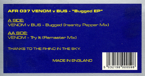Venom V Bus - Bugged EP | Flying Rhino Records (AFR 037) - main Venom V Bus - Bugged EP | Flying Rhino Records (AFR 037) - main