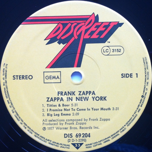 Frank Zappa - Zappa In New York | Discreet (DIS 69 204) - 3 Frank Zappa - Zappa In New York | Discreet (DIS 69 204) - 3