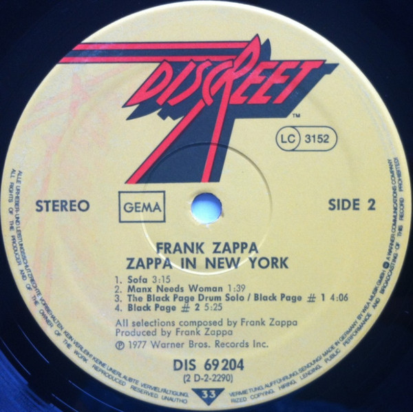 Frank Zappa - Zappa In New York | Discreet (DIS 69 204) - 4 Frank Zappa - Zappa In New York | Discreet (DIS 69 204) - 4