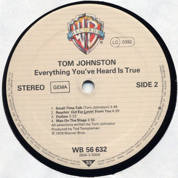 Tom Johnston - Everything You've Heard Is True | Warner Bros. Records (WB 56 632) - 3 Tom Johnston - Everything You've Heard Is True | Warner Bros. Records (WB 56 632) - 3
