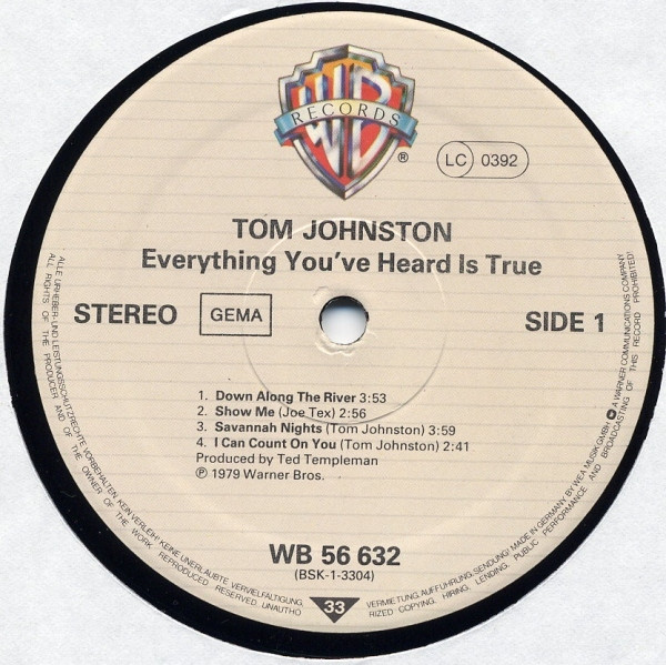 Tom Johnston - Everything You've Heard Is True | Warner Bros. Records (WB 56 632) - 2 Tom Johnston - Everything You've Heard Is True | Warner Bros. Records (WB 56 632) - 2
