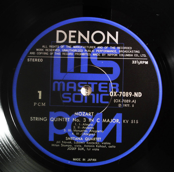 Wolfgang Amadeus Mozart , Smetana Quartet , Josef Suk - String Quintet No. 3 In C Major / String Quintet No. 4 In G Minor | Denon (OX-7089-ND) - 3