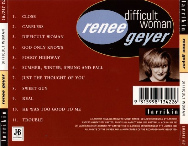 Renee Geyer - Difficult Woman CD | Larrikin Records (LRJ342 CD) - 2