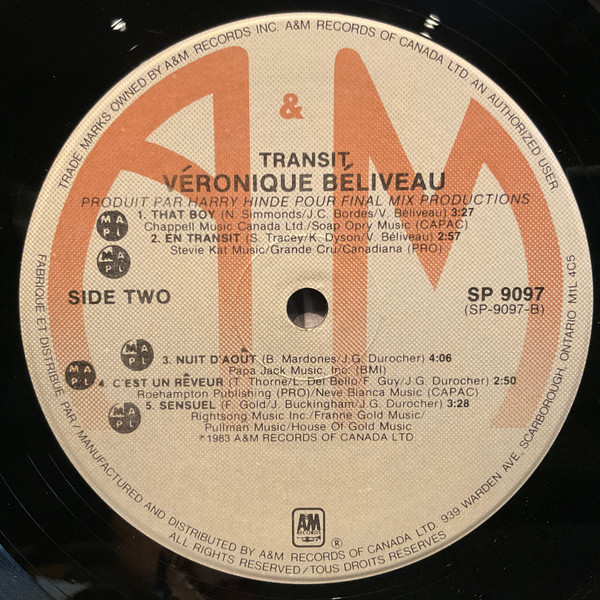 Véronique Béliveau - Transit | A&M Records (SP-9097) - 4 Véronique Béliveau - Transit | A&M Records (SP-9097) - 4