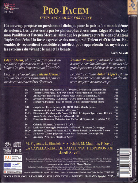 Hespèrion XXI , La Capella Reial De Catalunya , Montserrat Figueras , Jordi Savall - Pro Pacem - Textes, Art Et Musiques Pour La Paix | Alia Vox (AVSA9894) - 2 Hespèrion XXI , La Capella Reial De Catalunya , Montserrat Figueras , Jordi Savall - Pro Pacem - Textes, Art Et Musiques Pour La Paix | Alia Vox (AVSA9894) - 2