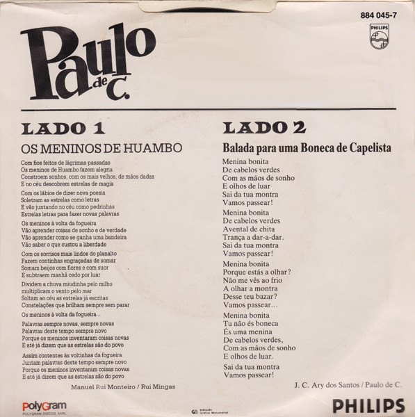 Paulo De Carvalho - Os Meninos De Huambo | Philips (884 045-7) - 2 Paulo De Carvalho - Os Meninos De Huambo | Philips (884 045-7) - 2