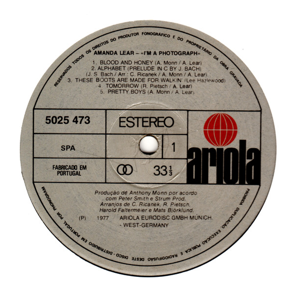 Amanda Lear - I Am A Photograph | Ariola (5025 473) - 3