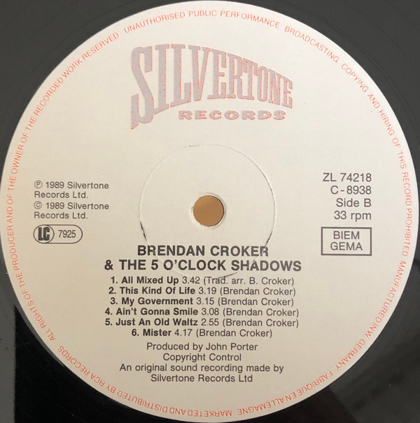 Brendan Croker And The 5 O'Clock Shadows - Brendan Croker And The 5 O'Clock Shadows | Silvertone Records (ZL74218) - 2