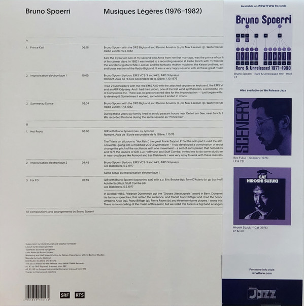Bruno Spoerri - Musiques Légères (1976-1982) | We Release Jazz (WRJ012LTD) - 2