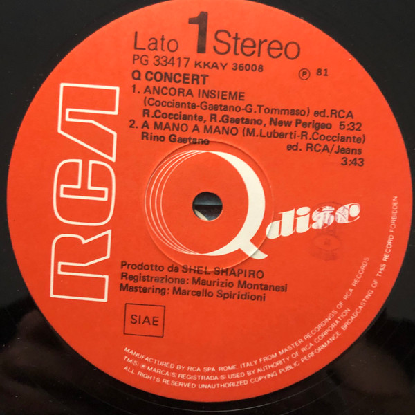 Riccardo Cocciante / Rino Gaetano / New Perigeo - Q Concert | RCA (PG 33417) - 3