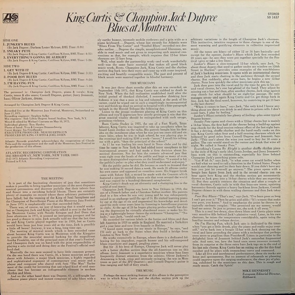 King Curtis & Champion Jack Dupree - Blues At Montreux | Atlantic (SD 1637) - 2