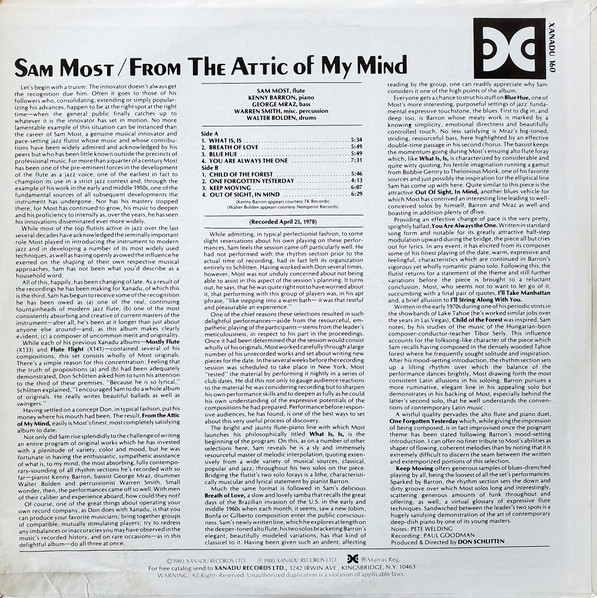Sam Most - From The Attic Of My Mind | Xanadu Records (Xanadu 160) - 2 Sam Most - From The Attic Of My Mind | Xanadu Records (Xanadu 160) - 2