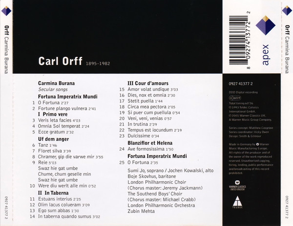 Carl Orff - Carmina Burana | Apex (0927 41377 2) - 2 Carl Orff - Carmina Burana | Apex (0927 41377 2) - 2