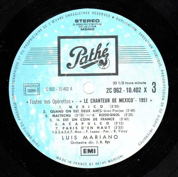 Luis Mariano - Toutes Ses Operettes N°2 | Pathé (2C 062-10402) - 3 Luis Mariano - Toutes Ses Operettes N°2 | Pathé (2C 062-10402) - 3