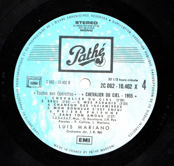Luis Mariano - Toutes Ses Operettes N°2 | Pathé (2C 062-10402) - 4 Luis Mariano - Toutes Ses Operettes N°2 | Pathé (2C 062-10402) - 4