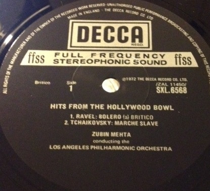 Los Angeles Philharmonic Orchestra , Zubin Mehta - Hits From The Hollywood Bowl | Decca (SXL 6568) - 2