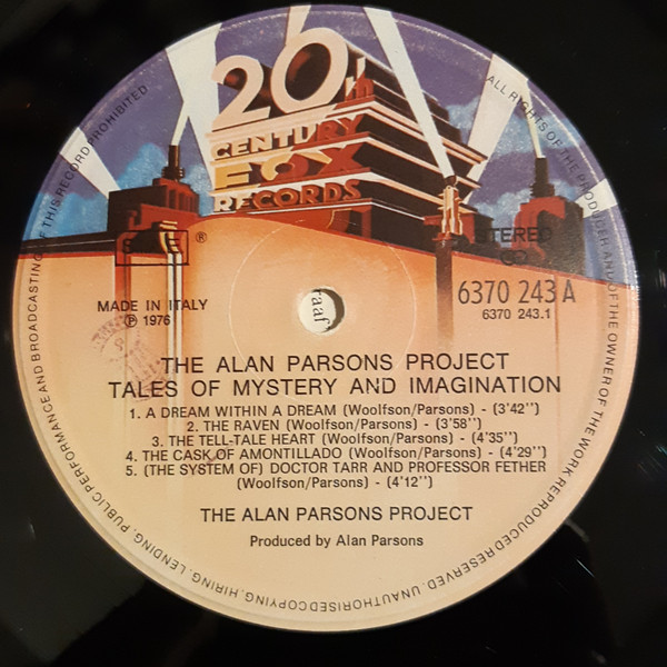 The Alan Parsons Project - Tales Of Mystery And Imagination Edgar Allan Poe | 20th Century Records (6370243 A) - 3 The Alan Parsons Project - Tales Of Mystery And Imagination Edgar Allan Poe | 20th Century Records (6370243 A) - 3