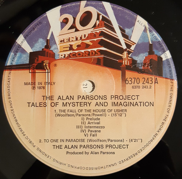 The Alan Parsons Project - Tales Of Mystery And Imagination Edgar Allan Poe | 20th Century Records (6370243 A) - 4 The Alan Parsons Project - Tales Of Mystery And Imagination Edgar Allan Poe | 20th Century Records (6370243 A) - 4