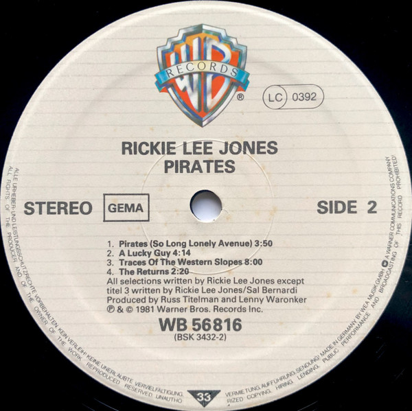 Rickie Lee Jones - Pirates | Warner Bros. Records (WB 56 816) - 3 Rickie Lee Jones - Pirates | Warner Bros. Records (WB 56 816) - 3