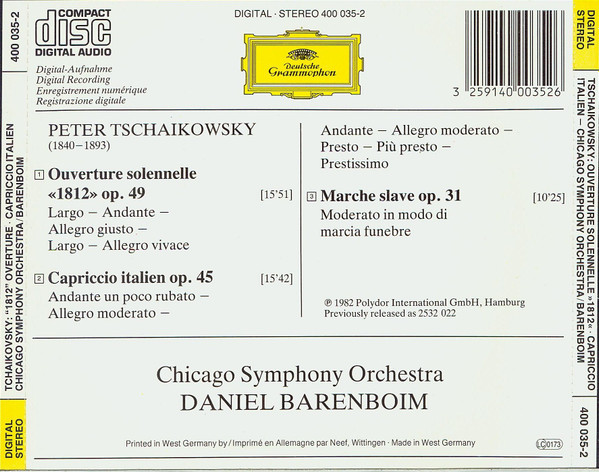 Pyotr Ilyich Tchaikovsky - Chicago Symphony Orchestra , Daniel Barenboim - Ouverture »1812« / Capriccio Italien / Marche Slave | Deutsche Grammophon (400 035-2) - 2 Pyotr Ilyich Tchaikovsky - Chicago Symphony Orchestra , Daniel Barenboim - Ouverture »1812« / Capriccio Italien / Marche Slave | Deutsche Grammophon (400 035-2) - 2