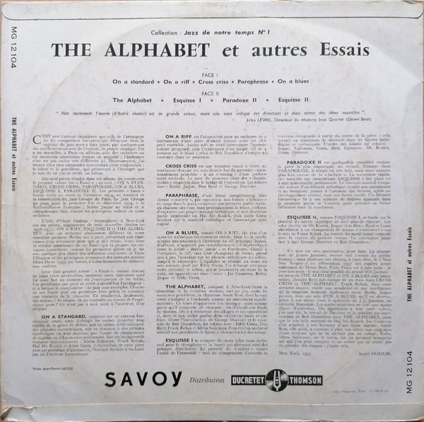 André Hodeir - The Alphabet Et Autres Essais / André Hodeir à New York | Savoy Records (MG 12104) - 2 André Hodeir - The Alphabet Et Autres Essais / André Hodeir à New York | Savoy Records (MG 12104) - 2