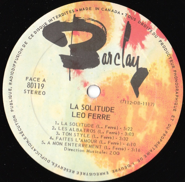 Léo Ferré - La Solitude [Vinyl] | Barclay (80119) - 3