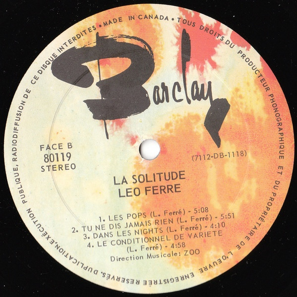 Léo Ferré - La Solitude [Vinyl] | Barclay (80119) - 4