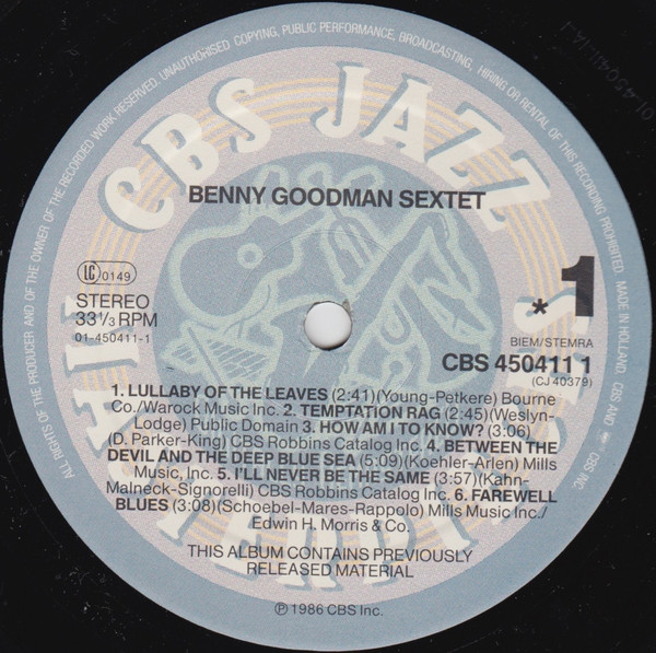 Benny Goodman Sextet - Benny Goodman Sextet | CBS (CBS 450411 1) - 3