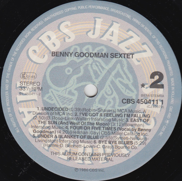 Benny Goodman Sextet - Benny Goodman Sextet | CBS (CBS 450411 1) - 4