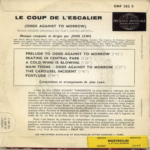 John Lewis - Le Coup De L'Escalier (Odds Against Tomorrow) | La Voix De Son Maître (EMF 203 S) - 2
