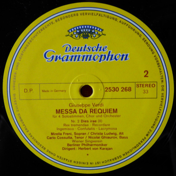 Giuseppe Verdi , Herbert Von Karajan , Berliner Philharmoniker , Mirella Freni , Christa Ludwig , Carlo Cossutta , Nicolai Ghiaurov , Wiener Singverein - Messa Da Requiem | Deutsche Grammophon (2707 065) - 2 Giuseppe Verdi , Herbert Von Karajan , Berliner Philharmoniker , Mirella Freni , Christa Ludwig , Carlo Cossutta , Nicolai Ghiaurov , Wiener Singverein - Messa Da Requiem | Deutsche Grammophon (2707 065) - 2