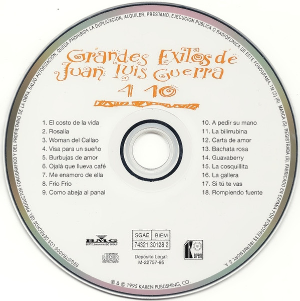 Juan Luis Guerra 4.40 - Grandes Éxitos De Juan Luis Guerra 4 40 | Karen Records (74321 30128 2) - 4