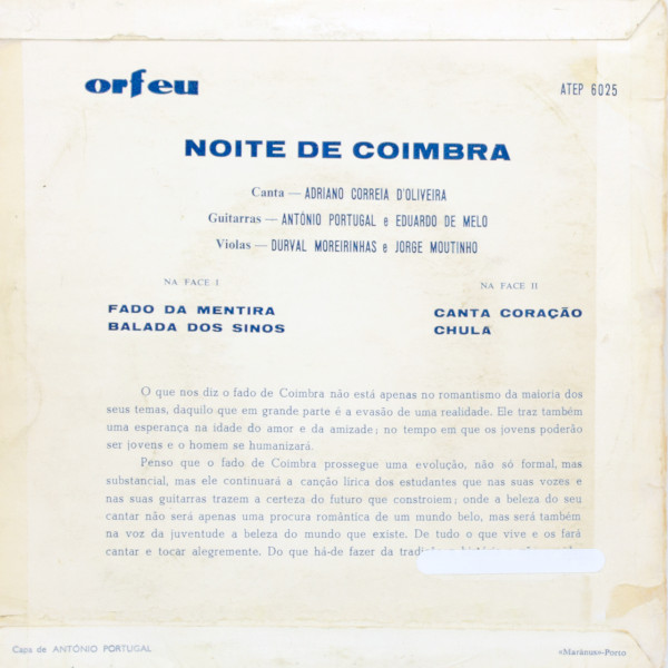 Adriano Correia De Oliveira - Noite De Coimbra | Orfeu (ATEP 6025) - 2