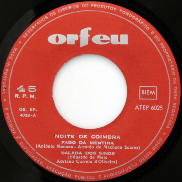 Adriano Correia De Oliveira - Noite De Coimbra | Orfeu (ATEP 6025) - 3