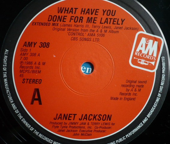 Janet Jackson - What Have You Done For Me Lately (Extended Mix) | A&M Records (AMY 308) - 3