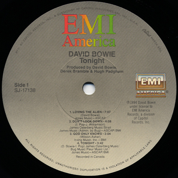 David Bowie - Tonight | EMI America (SJ-17138) - 3 David Bowie - Tonight | EMI America (SJ-17138) - 3