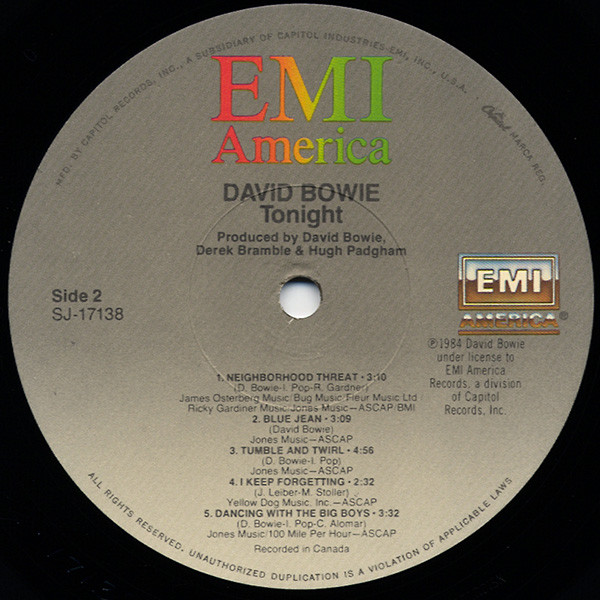 David Bowie - Tonight | EMI America (SJ-17138) - 4 David Bowie - Tonight | EMI America (SJ-17138) - 4